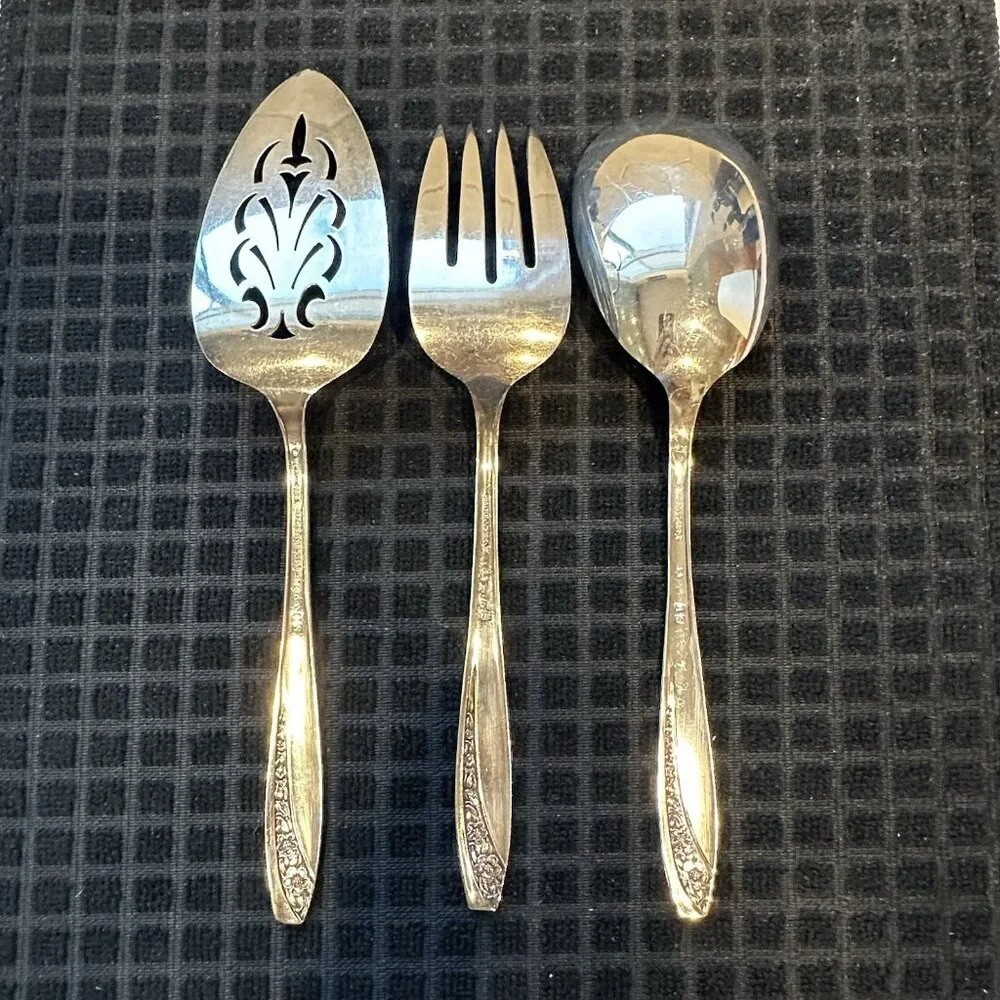 Wm Rogers IS Precious Mirror Silverplate 3 Pc Serving Set Fork Spoon Pie Server